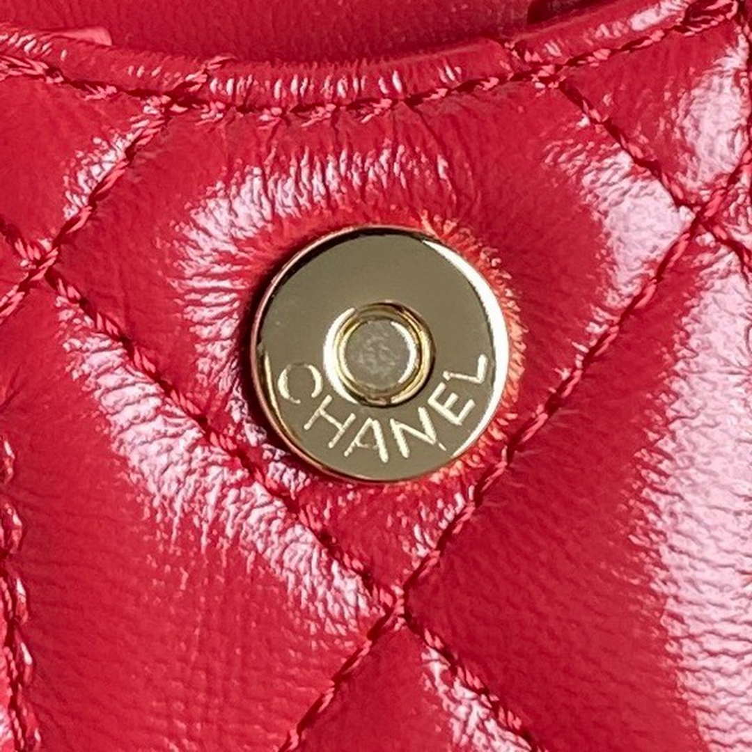 Chanel AS5220 Small Camera Case Bag Shiny Crumpled Lambskin & Gold-Tone Metal Red