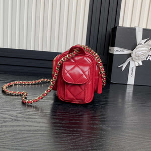 Chanel AS5220 Small Camera Case Bag Shiny Crumpled Lambskin & Gold-Tone Metal Red - Default Title - View 7