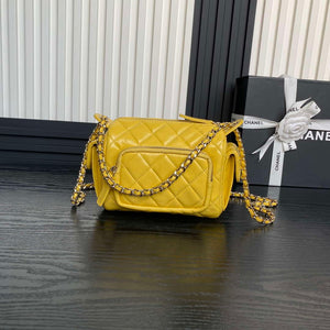 Chanel AS5220 Small Camera Case Bag Shiny Crumpled Lambskin & Gold-Tone Metal Yellow - Default Title - View 2