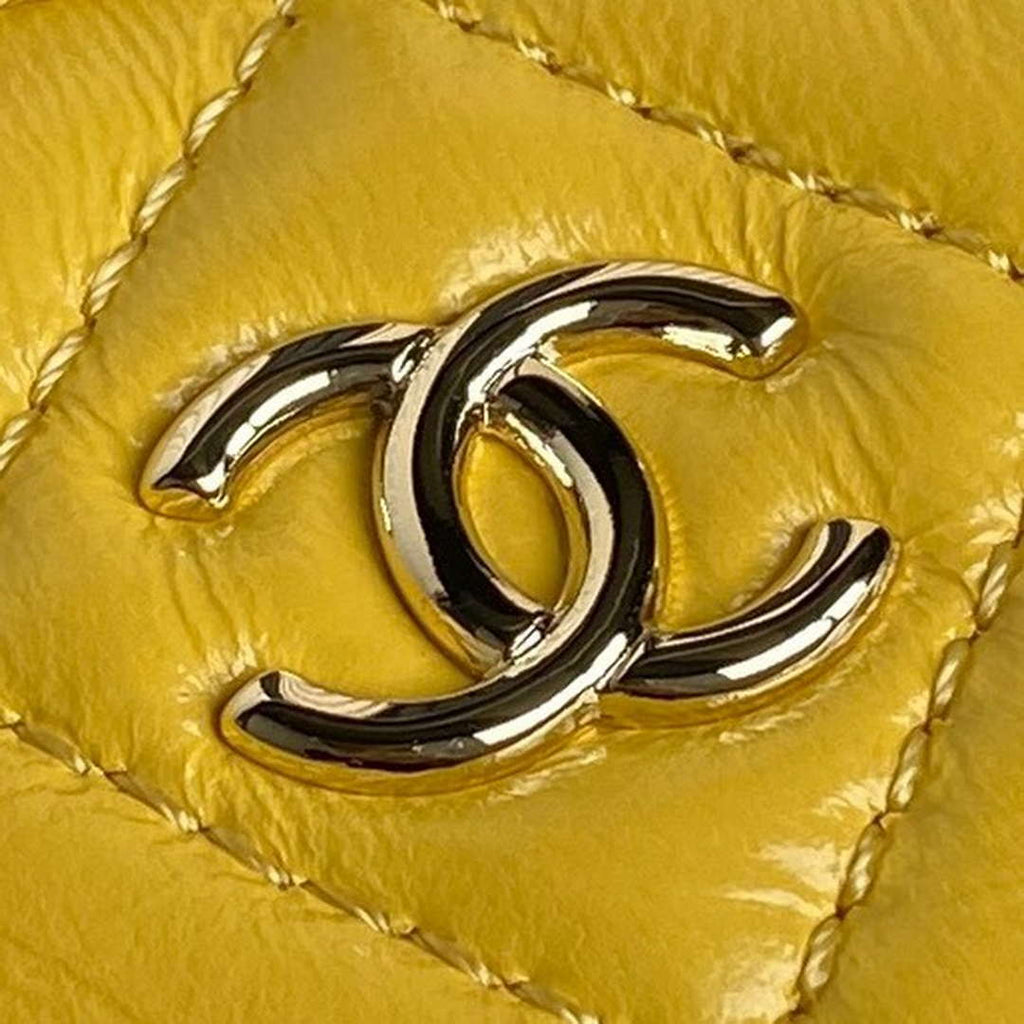 Chanel AS5220 Small Camera Case Bag Shiny Crumpled Lambskin & Gold-Tone Metal Yellow