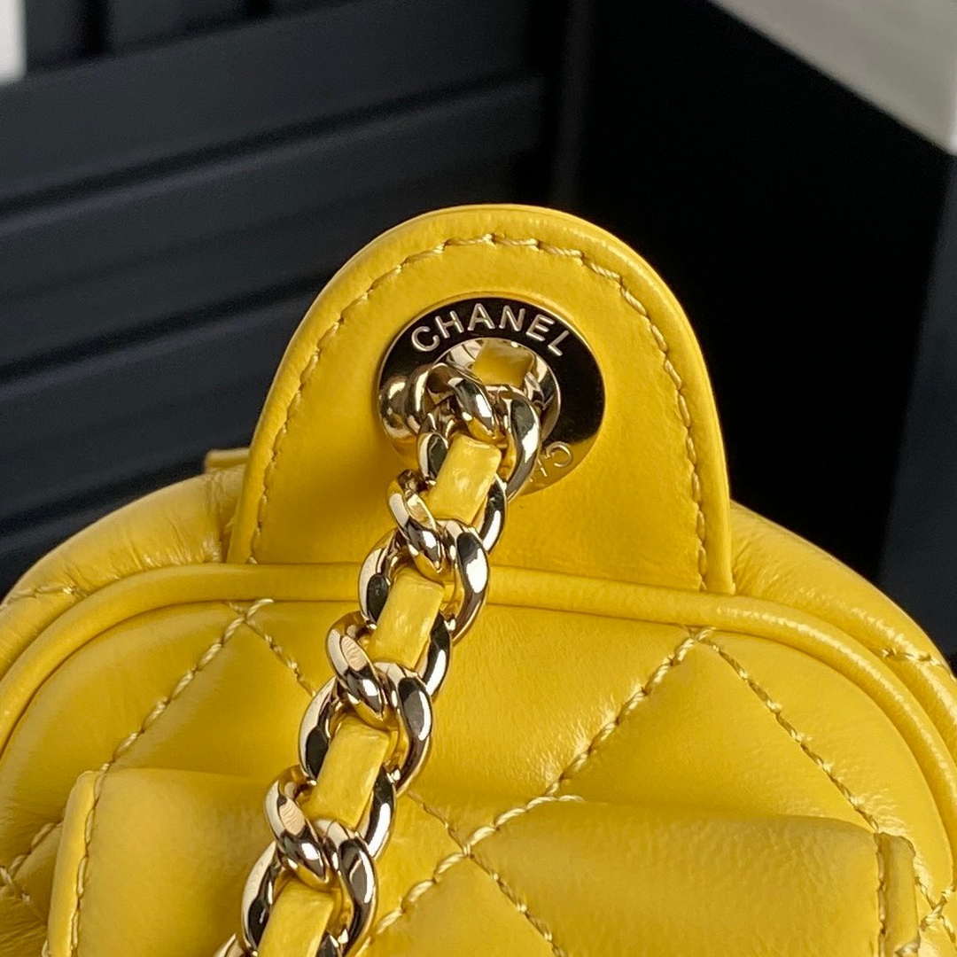 Chanel AS5220 Small Camera Case Bag Shiny Crumpled Lambskin & Gold-Tone Metal Yellow - Default Title - View 5