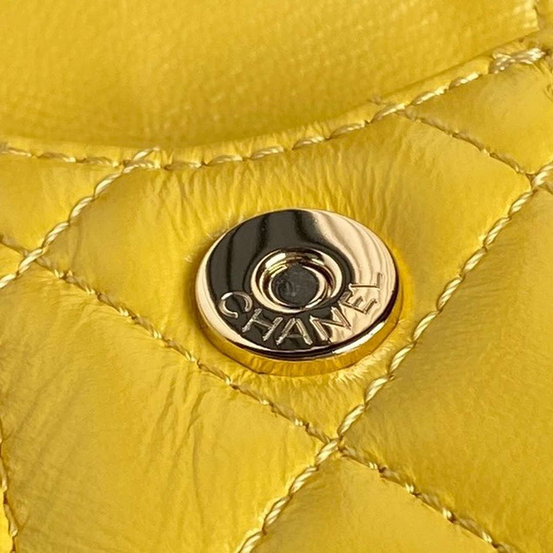 Chanel AS5220 Small Camera Case Bag Shiny Crumpled Lambskin & Gold-Tone Metal Yellow - Default Title - View 6