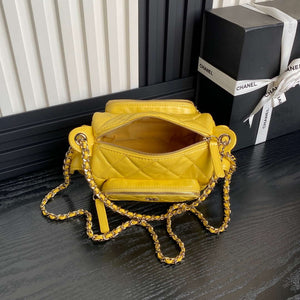 Chanel AS5220 Small Camera Case Bag Shiny Crumpled Lambskin & Gold-Tone Metal Yellow - Default Title - View 7