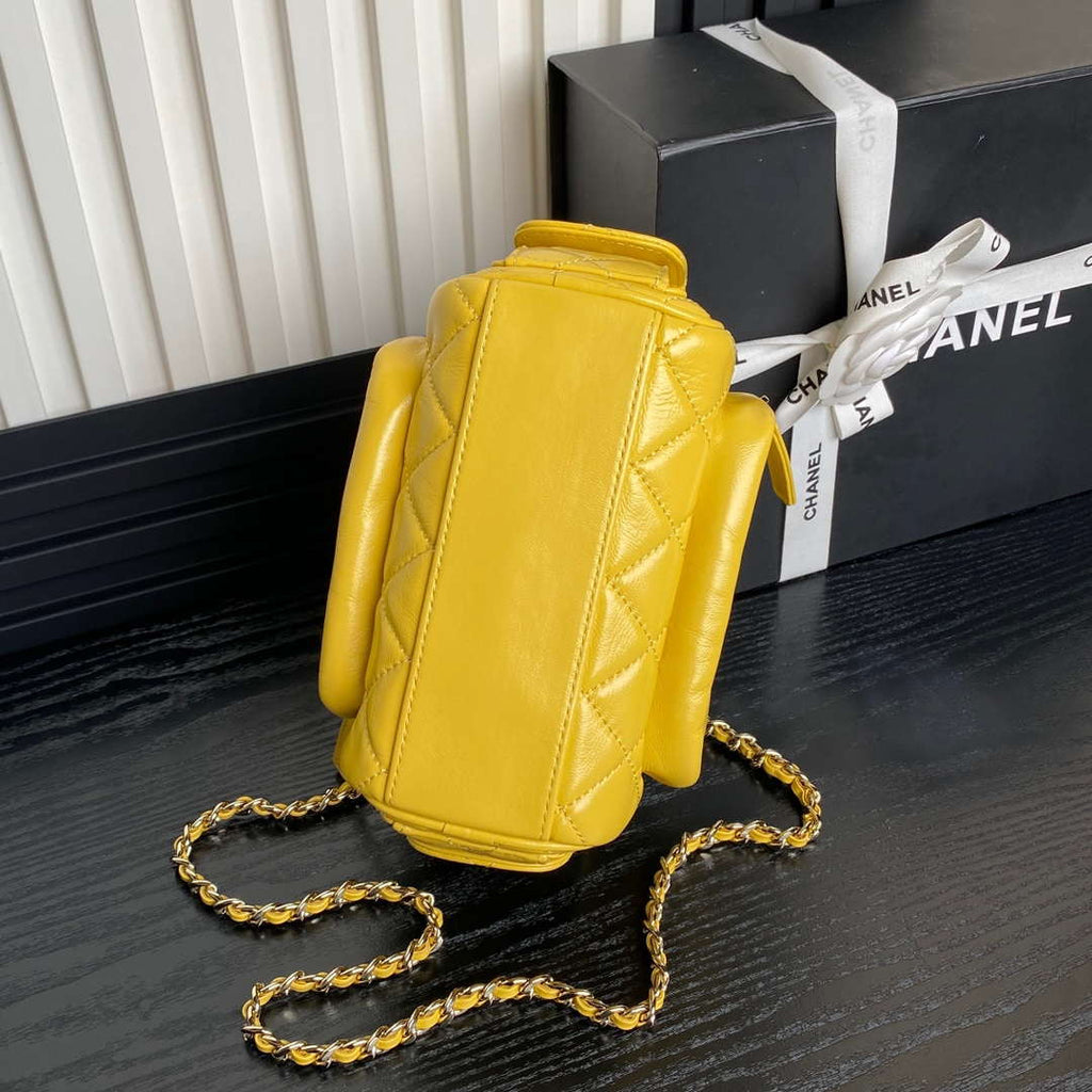 Chanel AS5220 Small Camera Case Bag Shiny Crumpled Lambskin & Gold-Tone Metal Yellow