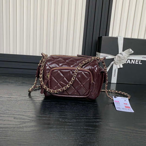 Chanel AS5220 Small Camera Case Bag Shiny Crumpled Lambskin & Gold-Tone Metal Dark Red - Default Title - View 2