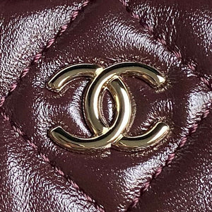 Chanel AS5220 Small Camera Case Bag Shiny Crumpled Lambskin & Gold-Tone Metal Dark Red - Default Title - View 3