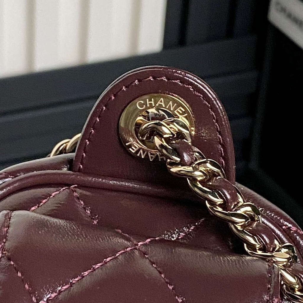 Chanel AS5220 Small Camera Case Bag Shiny Crumpled Lambskin & Gold-Tone Metal Dark Red