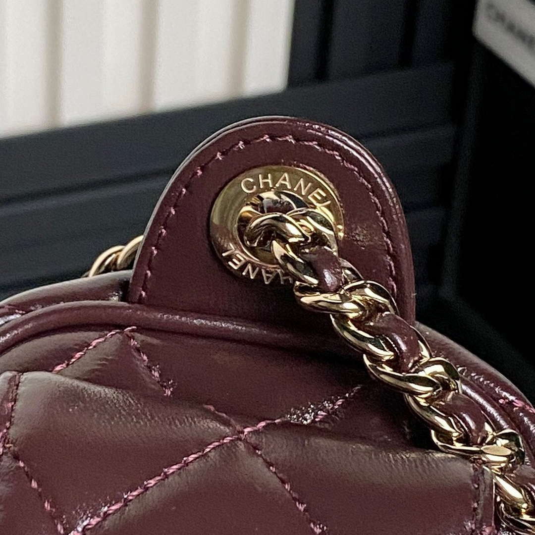 Chanel AS5220 Small Camera Case Bag Shiny Crumpled Lambskin & Gold-Tone Metal Dark Red