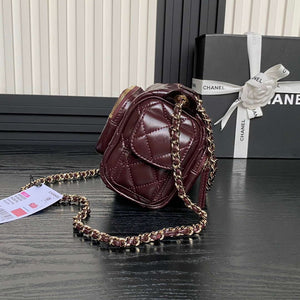 Chanel AS5220 Small Camera Case Bag Shiny Crumpled Lambskin & Gold-Tone Metal Dark Red - Default Title - View 8