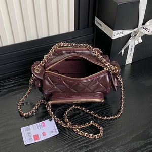 Chanel AS5220 Small Camera Case Bag Shiny Crumpled Lambskin & Gold-Tone Metal Dark Red - Default Title - View 9