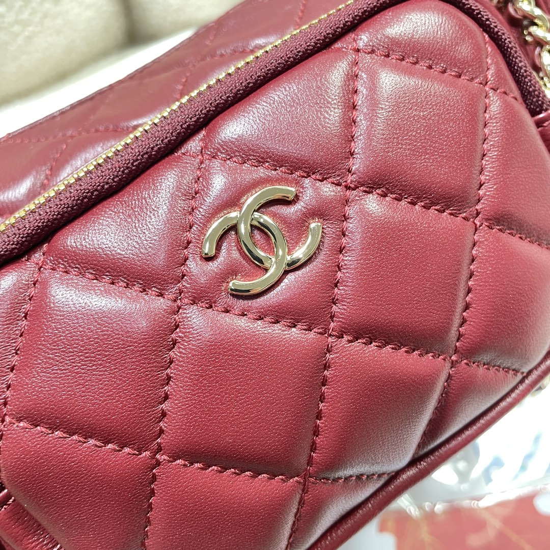 Chanel AS5220 Small Camera Case Bag Shiny Crumpled Lambskin & Gold-Tone Metal Wine Red - Default Title - View 6