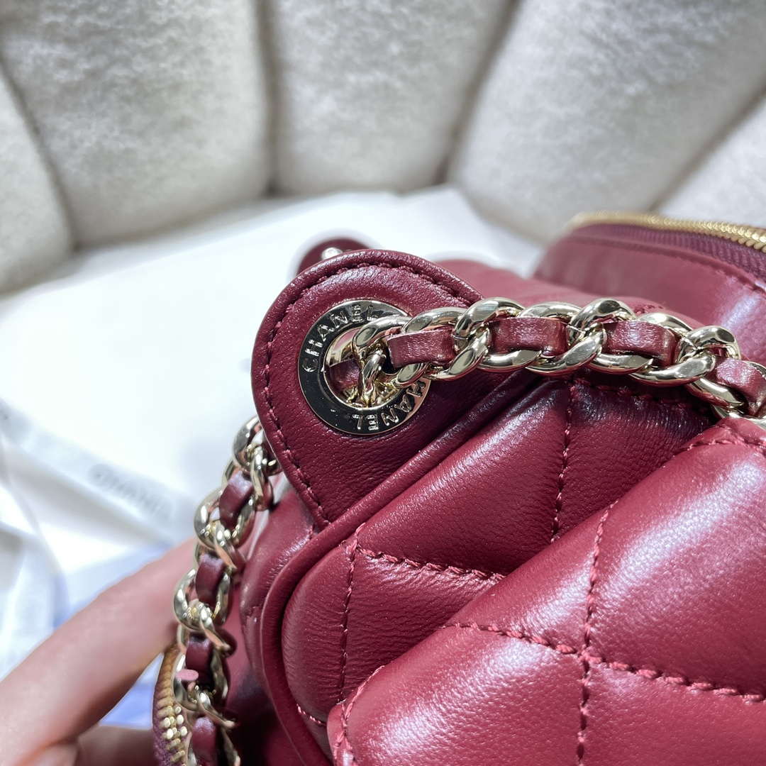 Chanel AS5220 Small Camera Case Bag Shiny Crumpled Lambskin & Gold-Tone Metal Wine Red - Default Title - View 7
