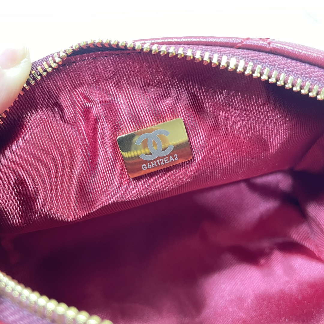 Chanel AS5220 Small Camera Case Bag Shiny Crumpled Lambskin & Gold-Tone Metal Wine Red - Default Title - View 9