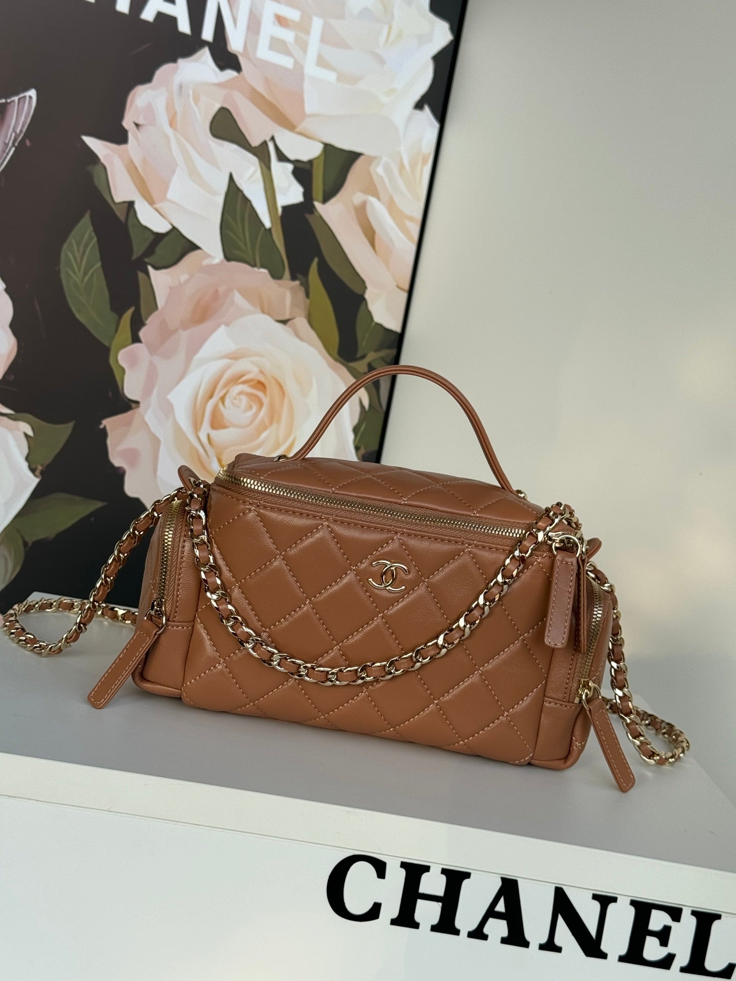 Chanel AS5222 Vanity Case Shiny Crumpled Lambskin & Gold-Tone Metal Brown - Default Title - View 1
