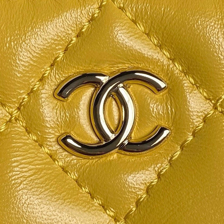 Chanel AS5222 Vanity Case Shiny Crumpled Lambskin & Gold-Tone Metal Yellow