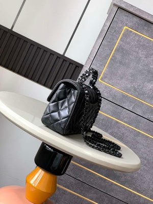 Chanel AS5243 Mini Flap Bag with Top Handle Lambskin & Lacquered Metal Black - Default Title - View 2