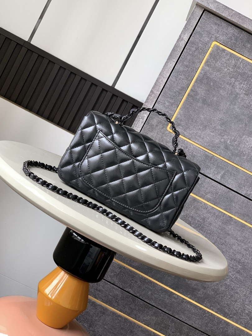 Chanel AS5243 Mini Flap Bag with Top Handle Lambskin & Lacquered Metal Black - Default Title - View 3