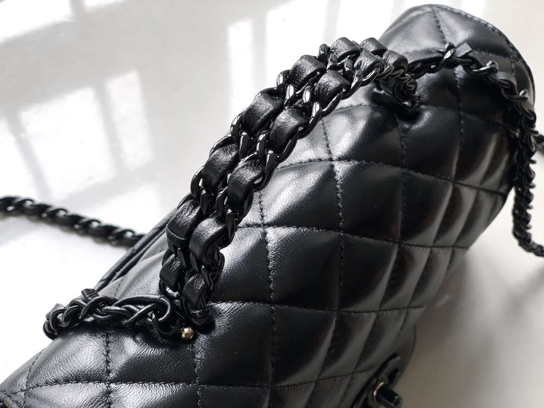 Chanel AS5243 Mini Flap Bag with Top Handle Lambskin & Lacquered Metal Black