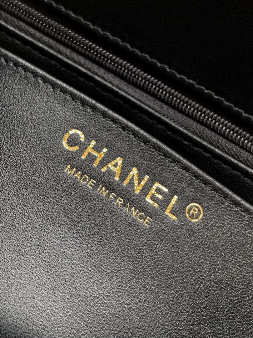 Chanel AS5243 Mini Flap Bag with Top Handle Lambskin & Lacquered Metal Black