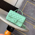 Chanel AS5243 Mini Flap Bag with Top Handle Lambskin & Lacquered Metal Light Green - Default Title - View 1