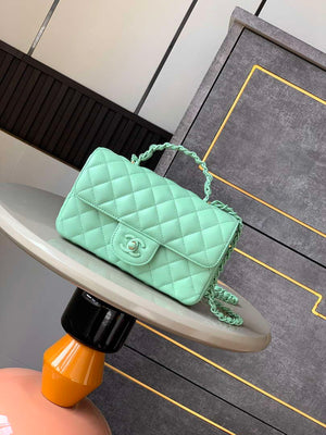 Chanel AS5243 Mini Flap Bag with Top Handle Lambskin & Lacquered Metal Light Green - Default Title - View 1