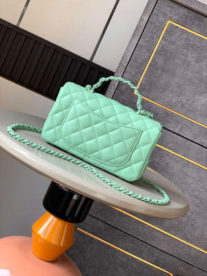 Chanel AS5243 Mini Flap Bag with Top Handle Lambskin & Lacquered Metal Light Green - Default Title - View 3