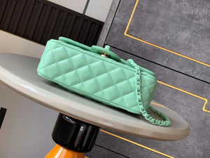Chanel AS5243 Mini Flap Bag with Top Handle Lambskin & Lacquered Metal Light Green - Default Title - View 4