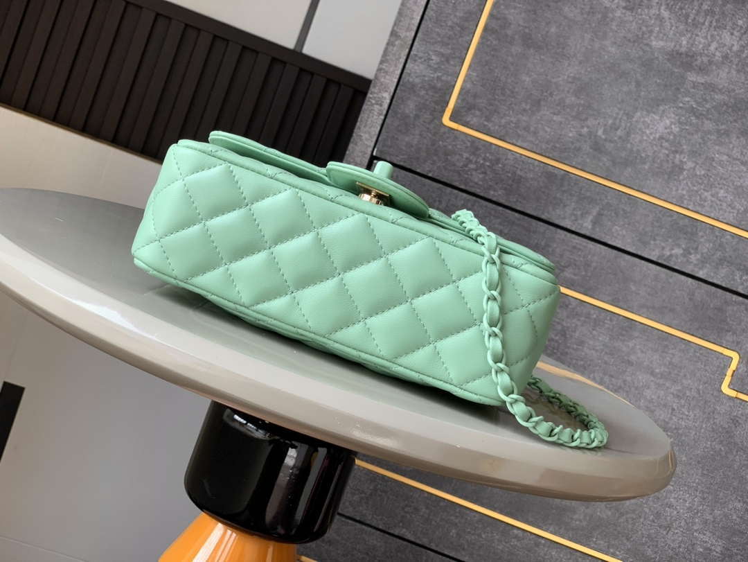 Chanel AS5243 Mini Flap Bag with Top Handle Lambskin & Lacquered Metal Light Green