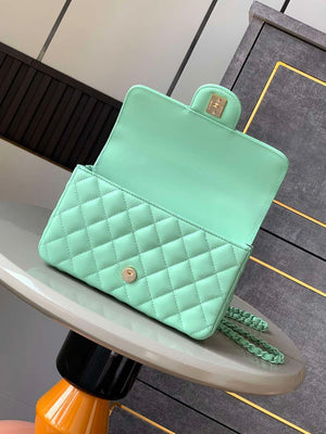 Chanel AS5243 Mini Flap Bag with Top Handle Lambskin & Lacquered Metal Light Green - Default Title - View 5