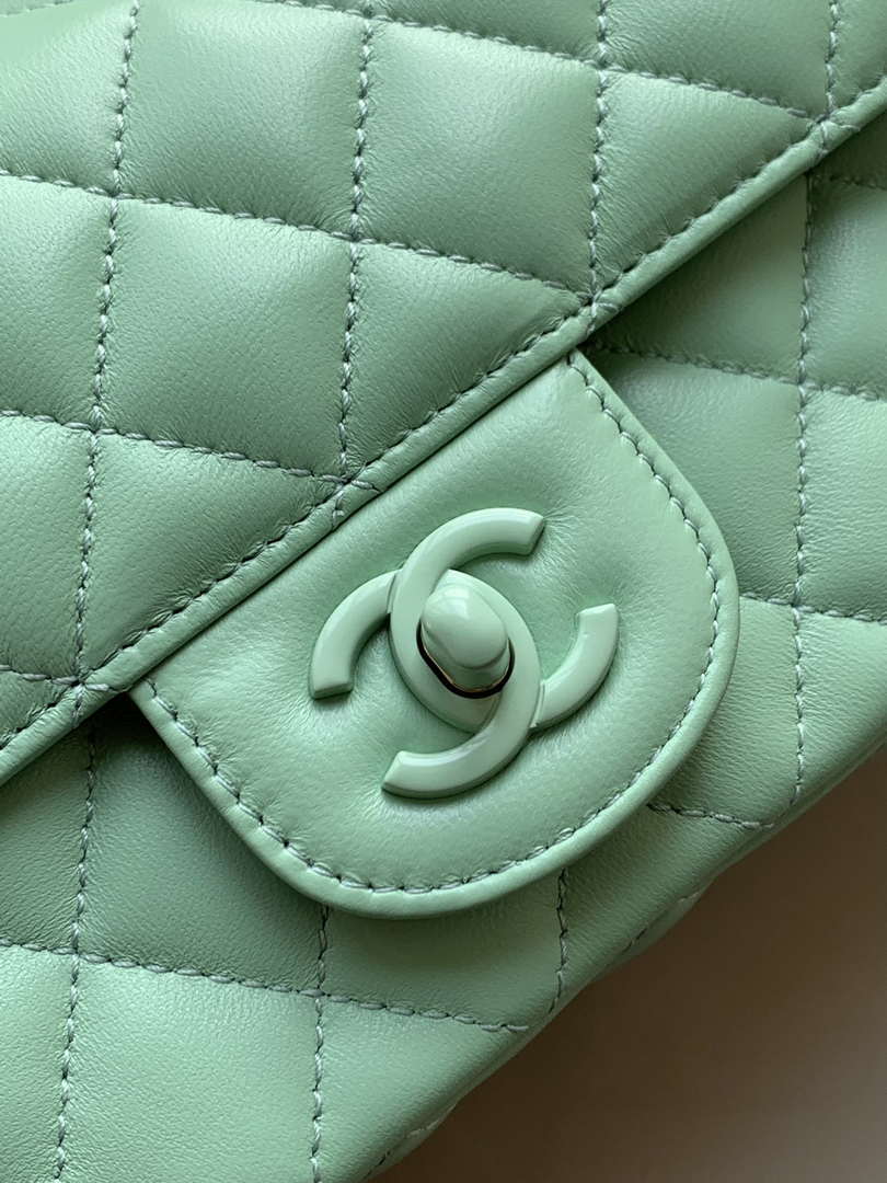 Chanel AS5243 Mini Flap Bag with Top Handle Lambskin & Lacquered Metal Light Green