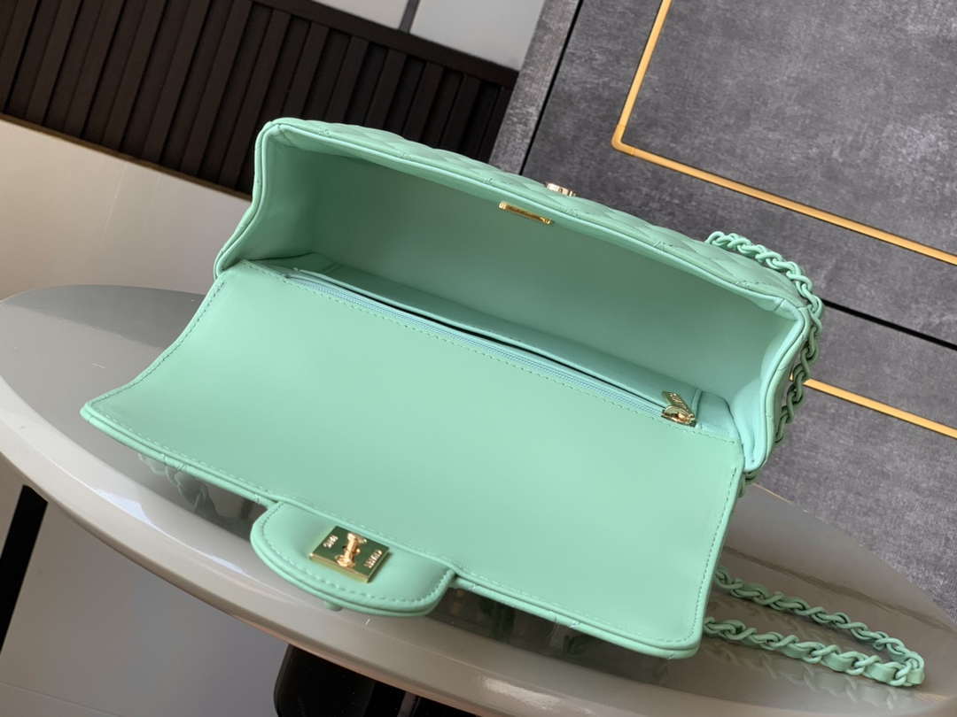 Chanel AS5243 Mini Flap Bag with Top Handle Lambskin & Lacquered Metal Light Green - Default Title - View 8