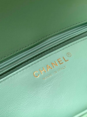 Chanel AS5243 Mini Flap Bag with Top Handle Lambskin & Lacquered Metal Light Green - Default Title - View 9
