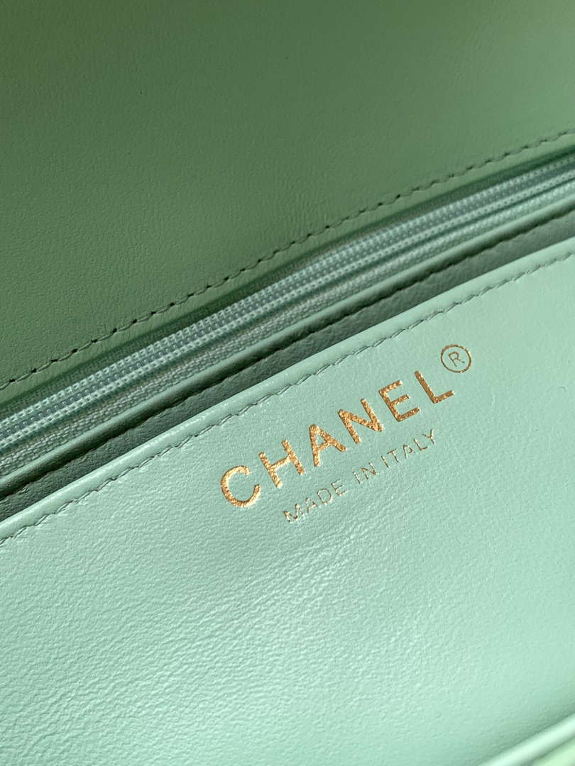 Chanel AS5243 Mini Flap Bag with Top Handle Lambskin & Lacquered Metal Light Green - Default Title - View 9