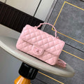 Chanel AS5243 Mini Flap Bag with Top Handle Lambskin & Lacquered Metal Pink - Default Title - View 1