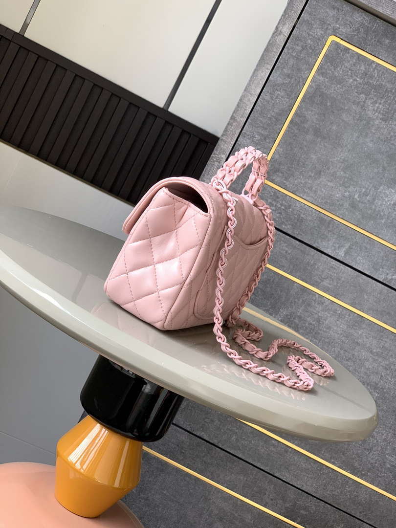 Chanel AS5243 Mini Flap Bag with Top Handle Lambskin & Lacquered Metal Pink