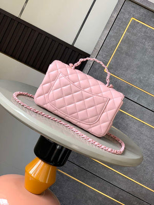Chanel AS5243 Mini Flap Bag with Top Handle Lambskin & Lacquered Metal Pink - Default Title - View 3