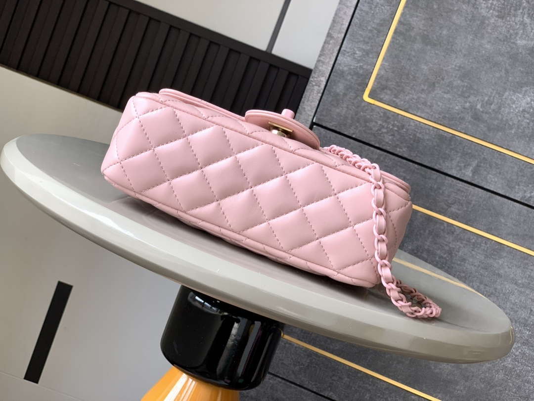 Chanel AS5243 Mini Flap Bag with Top Handle Lambskin & Lacquered Metal Pink