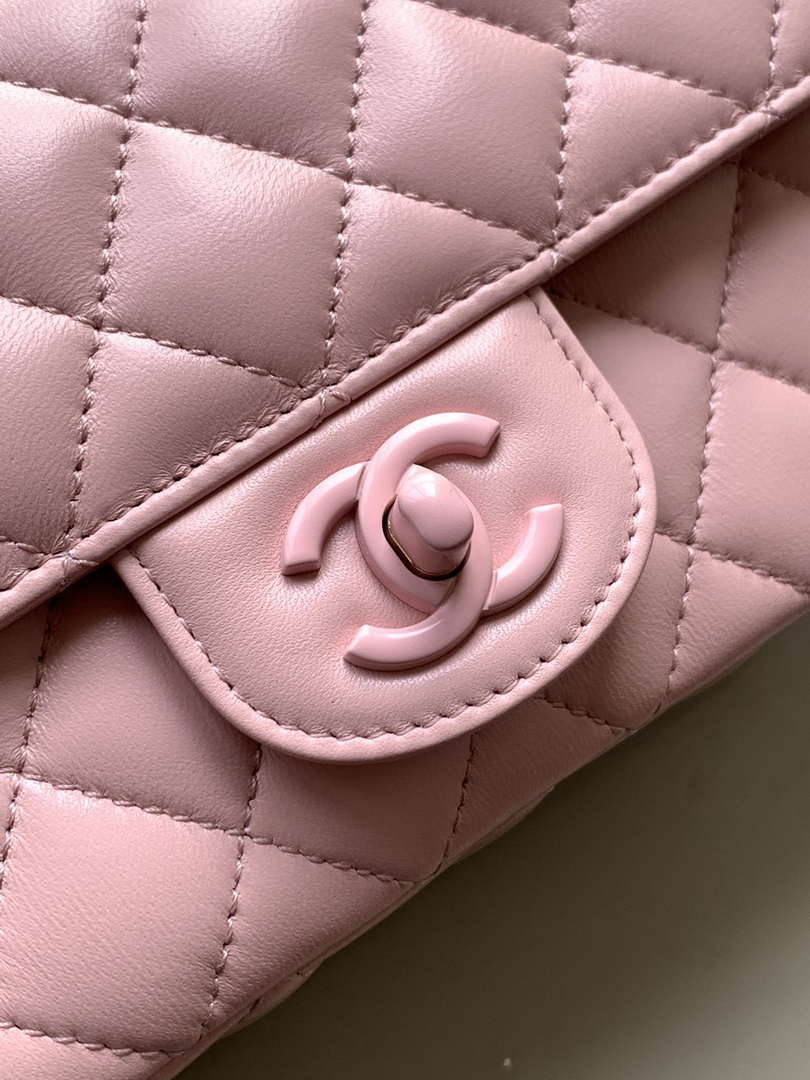 Chanel AS5243 Mini Flap Bag with Top Handle Lambskin & Lacquered Metal Pink