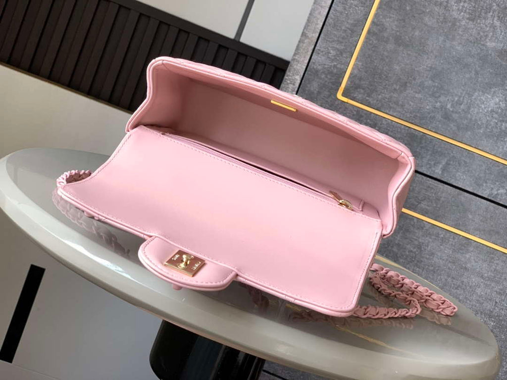 Chanel AS5243 Mini Flap Bag with Top Handle Lambskin & Lacquered Metal Pink