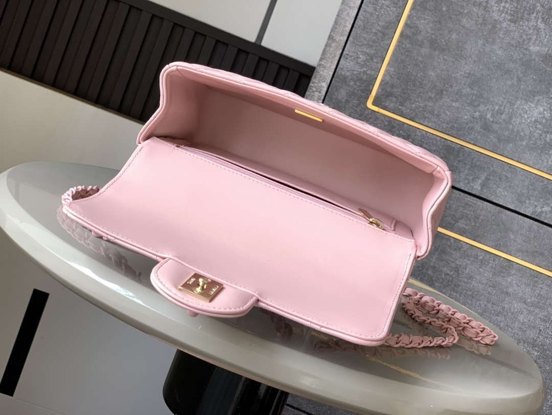 Chanel AS5243 Mini Flap Bag with Top Handle Lambskin & Lacquered Metal Pink - Default Title - View 8