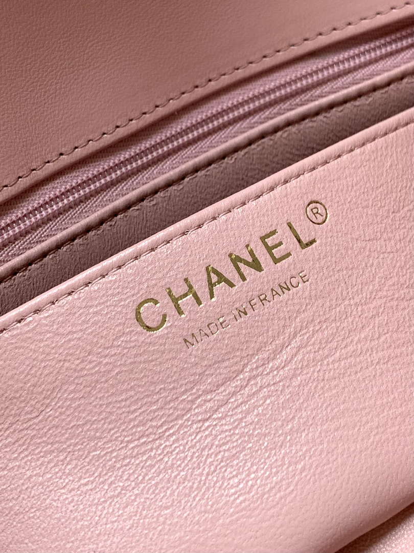 Chanel AS5243 Mini Flap Bag with Top Handle Lambskin & Lacquered Metal Pink