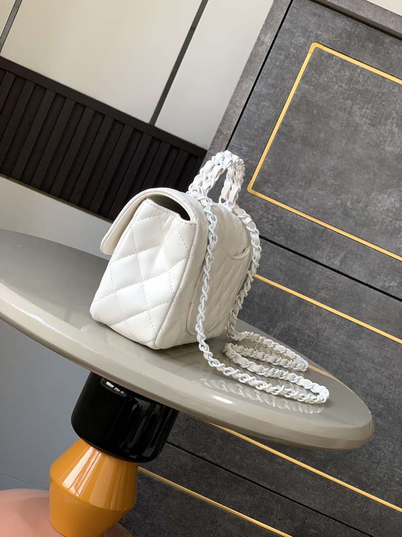 Chanel AS5243 Mini Flap Bag with Top Handle Lambskin & Lacquered Metal White - Default Title - View 2