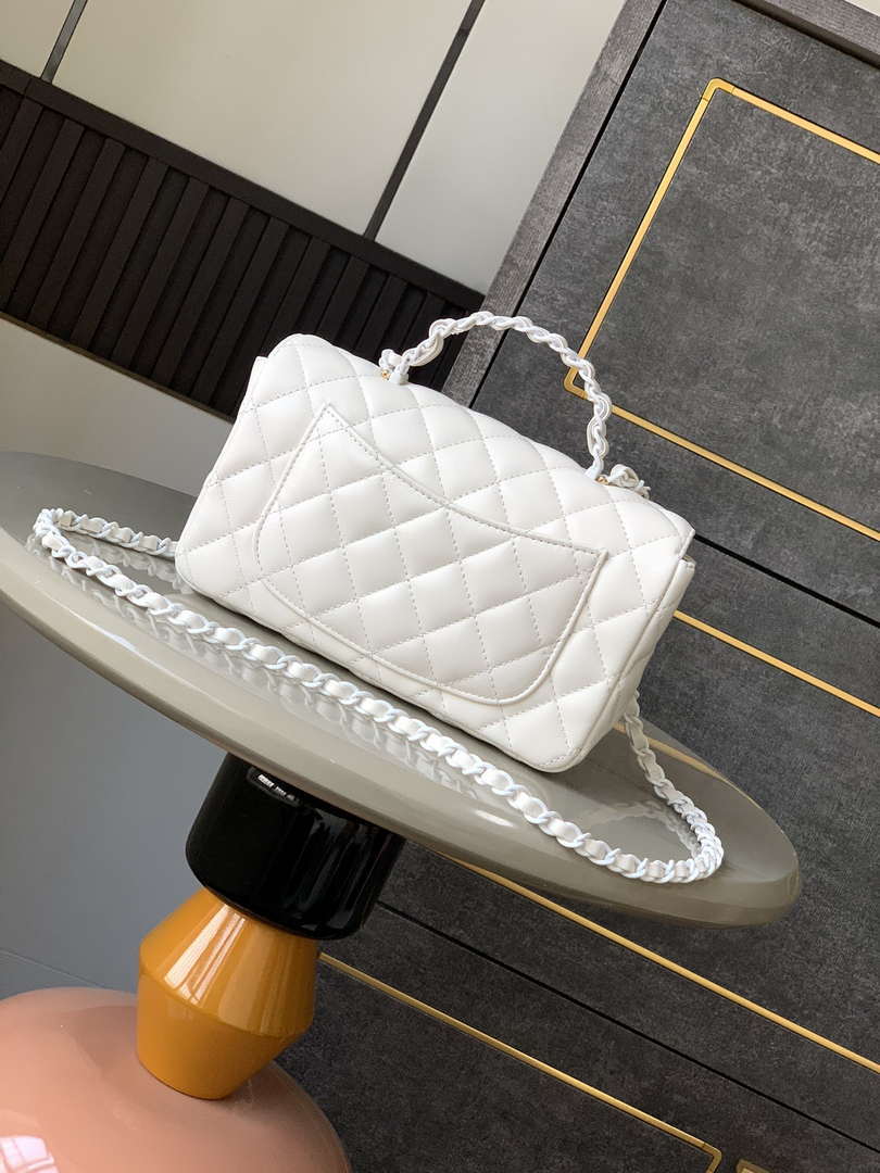 Chanel AS5243 Mini Flap Bag with Top Handle Lambskin & Lacquered Metal White - Default Title - View 3