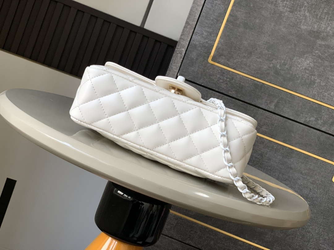 Chanel AS5243 Mini Flap Bag with Top Handle Lambskin & Lacquered Metal White - Default Title - View 4