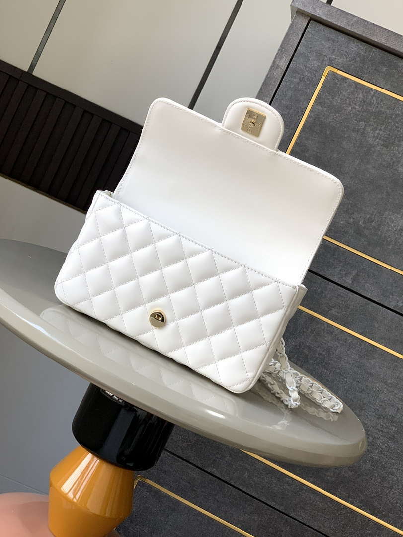 Chanel AS5243 Mini Flap Bag with Top Handle Lambskin & Lacquered Metal White - Default Title - View 5