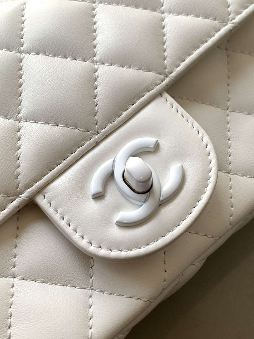 Chanel AS5243 Mini Flap Bag with Top Handle Lambskin & Lacquered Metal White - Default Title - View 6