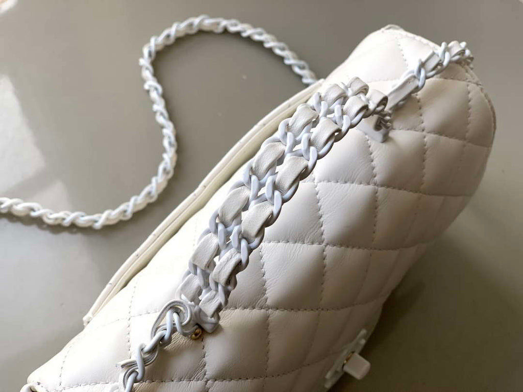 Chanel AS5243 Mini Flap Bag with Top Handle Lambskin & Lacquered Metal White