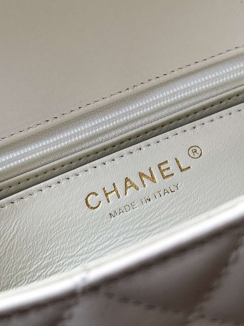 Chanel AS5243 Mini Flap Bag with Top Handle Lambskin & Lacquered Metal White