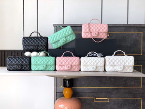 Chanel AS5244 Flap Bag with Top Handle Lambskin & Lacquered Metal Light Green - Default Title - View 2