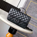 Chanel AS5244 Flap Bag with Top Handle Lambskin & Lacquered Metal Black - Default Title - View 1